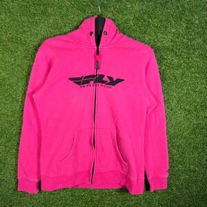 Fly Racing Womens Zip Up Hoodie Hot Pink Embroidered Logo Fleece Medium